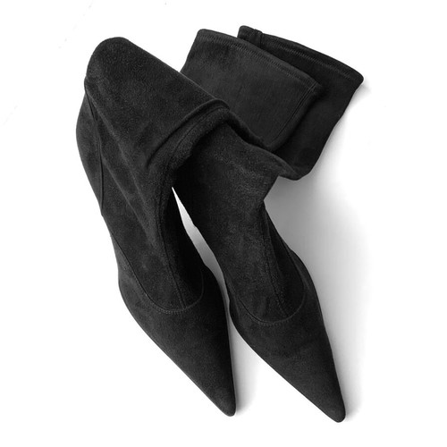Sergio Rossi black stretch suede boots used, size 38.5