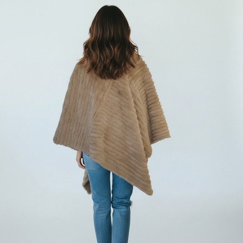 Armani Collezioni Rabbit Fur Poncho Cape Taupe Beige IT 44 US 8