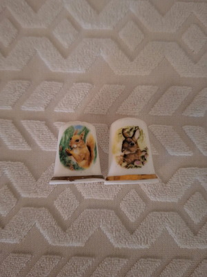Porcelain thimbles with forest animals, set of 2