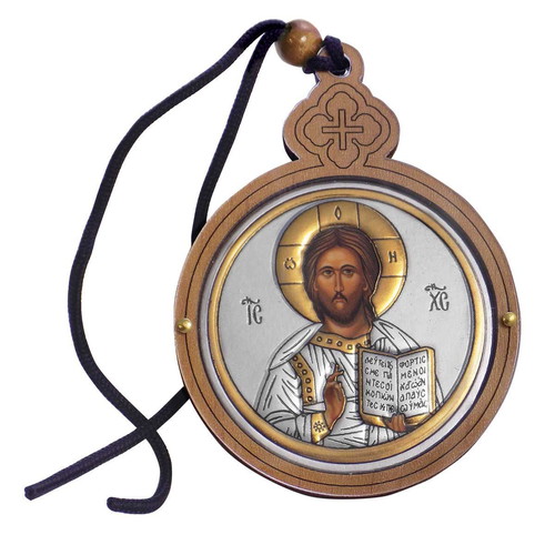 Wooden car hanging amulet with embossed image new