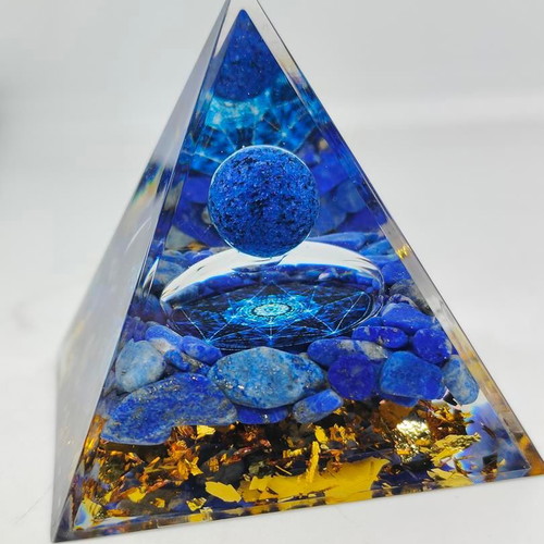 Orgonite Pyramid Lapis Lazuli with Geometric Motif like new