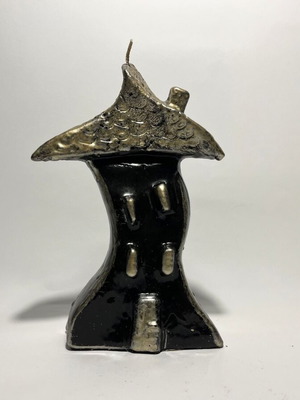 Wax house candle black with silver, 20cm height