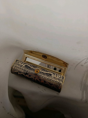 Vintage lipstick case used, Italian with art deco mirror