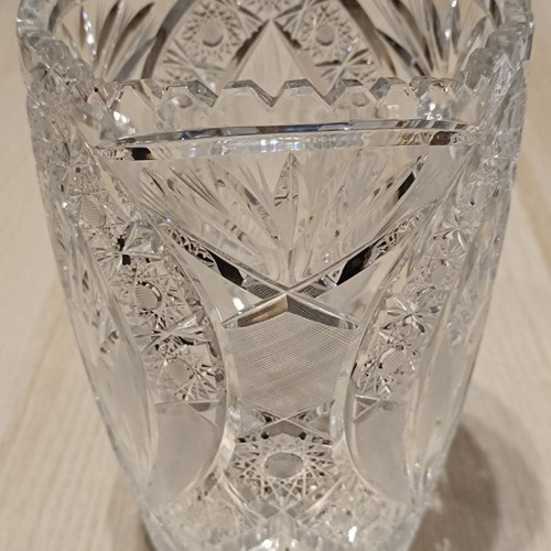 Bohemia vase and fondantière set used, carved crystal