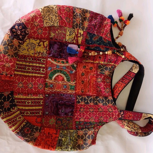 Patchwork cotton crossbody bag new, burgundy with patterns