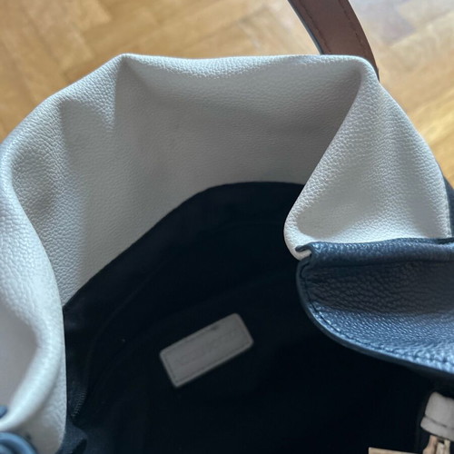 Shoulder Bag used, beige and blue with pockets
