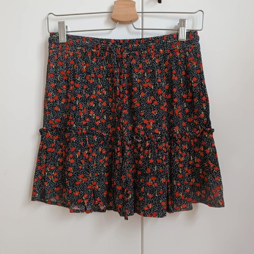 Skort with polka dots, red flowers and gold details, new, size S