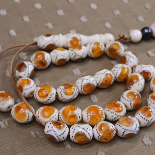Amber Worry Beads used from Egypt with silver embroidery