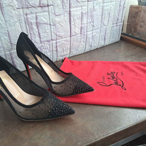Christian Louboutin high heels size 35 new black suede and mesh