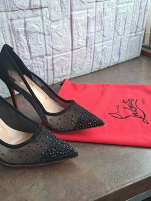 Christian Louboutin high heels size 35 new black suede and mesh