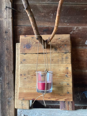 Wooden candle holder restored, handcrafted decor