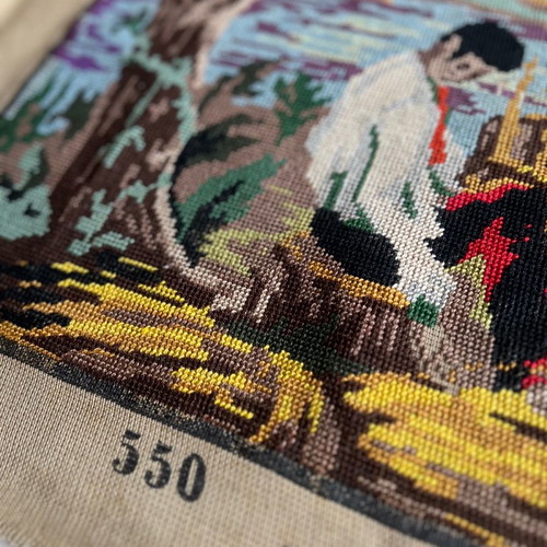 Broderies Royales embroidered textile painting used, handmade gobelin 120x60cm