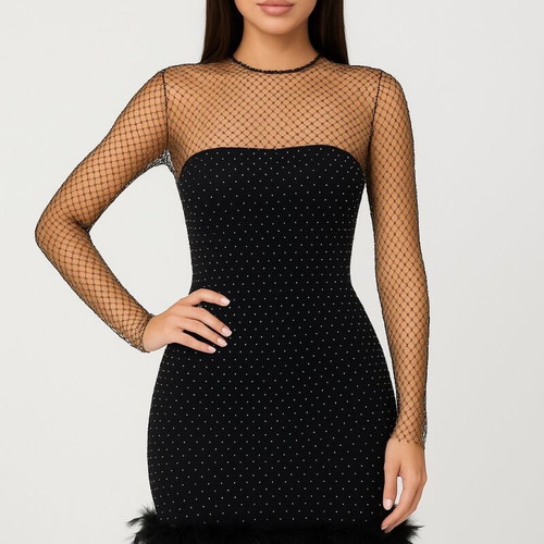 Black mini dress with sparkles and mesh new, size S