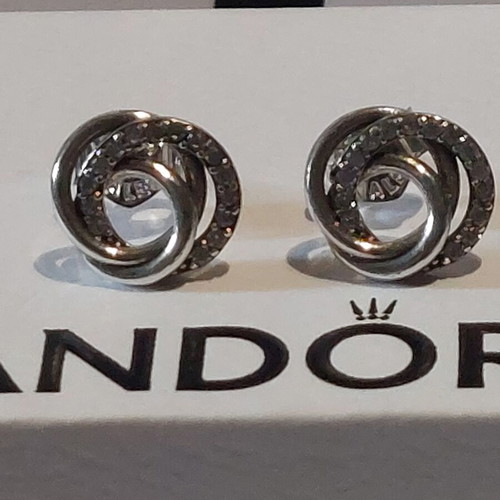 Pandora earrings new with three intertwined circles and cubic zirconia