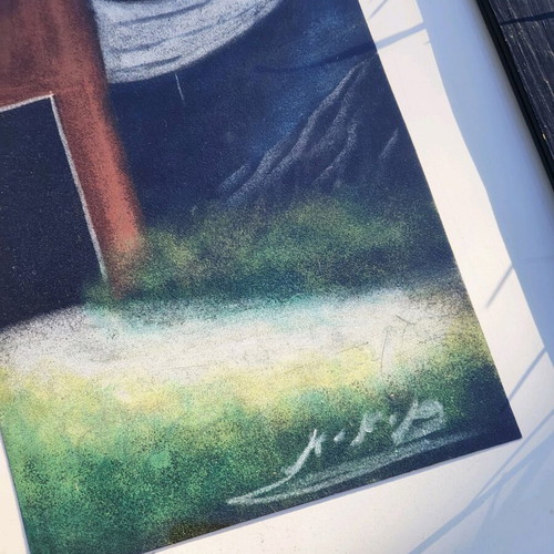 Vintage original painting mixed media watercolor and pastel like new
