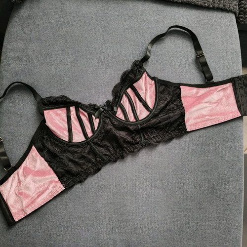 Bralette black pink velvet lace new size S 70-75-80 A-B