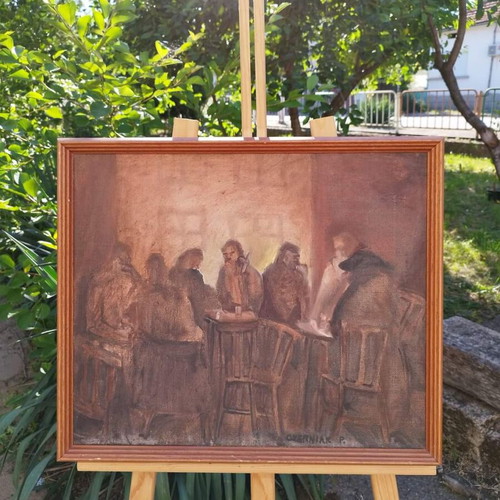 Vintage Scandinavian oil painting on canvas used