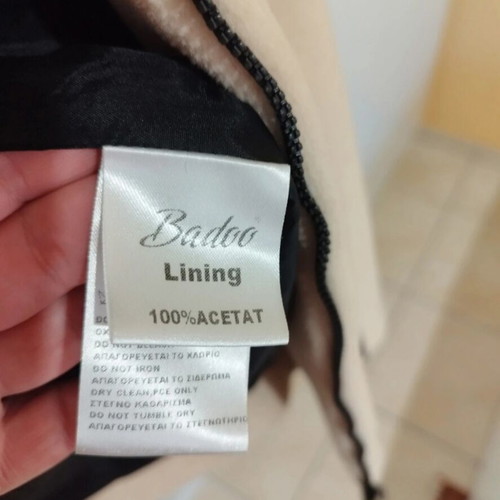 Badoo coat new, cream color with black leather details, sizes L and XL