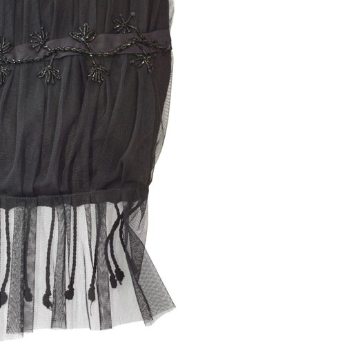 Vintage black silk chiffon scarf with bead embroidery used