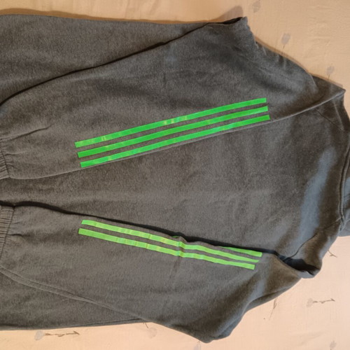 Adidas climate cotton men's zip-up hoodie size L, grey with green stripes