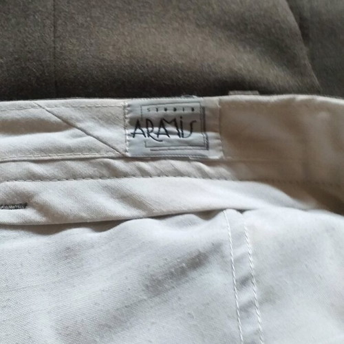 Men's checked wool jacket and olive brown trousers used