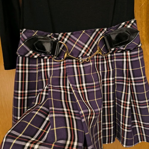 Dress with plaid pattern and integrated chain belt like new