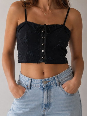 Black Lace Up Crop Top S Corset Bustier