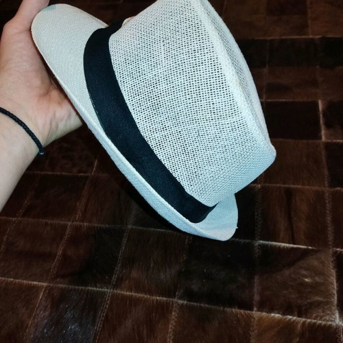 Paper hat used, white with black fabric detail, size 58