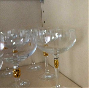 Εξάδα κρυστάλλινα ποτήρια λικέρ με διακόσμηση πραγματικού χρυσου
