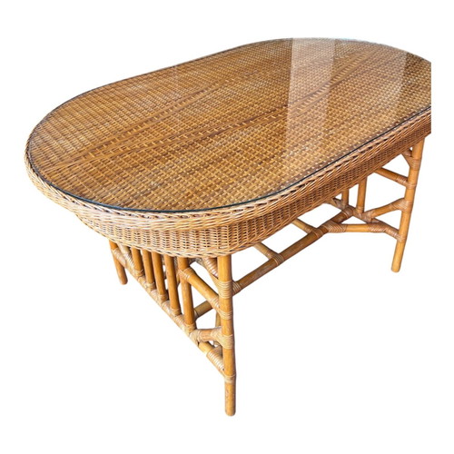 Outdoor garden furniture set with sofa, 3 armchairs and glass table
