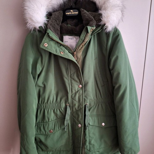 Girls' parka jacket used, cypress green M&S, age 11