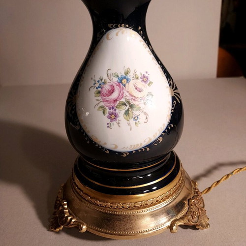 Limoges lamp antique bronze with hand-painted porcelain like new