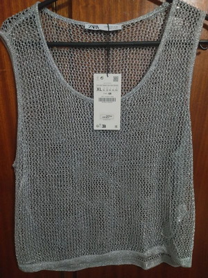 Zara Silver Mesh Tank Top XL brand new with tags