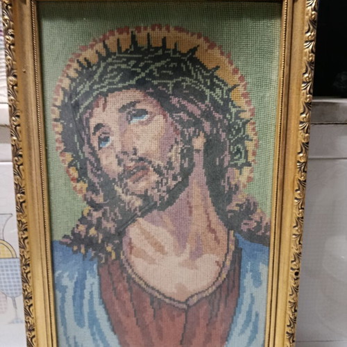 Christ Embroidery in Frame like new 42cm x 26cm