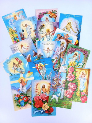 Set of 15 vintage Easter postcards from the 70s, new