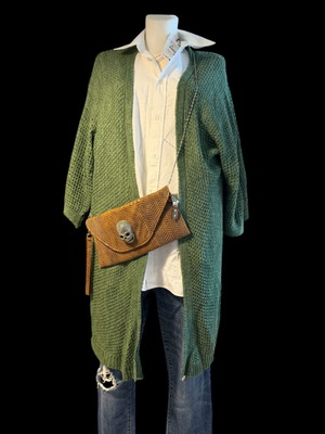 Open cardigan without buttons used, green EIKI