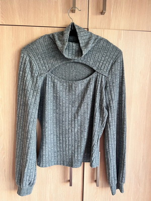 Shein knitted dusty blue blouse new with unique neckline
