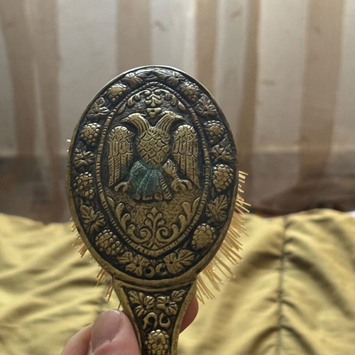 Old carved handmade bronze brush used, 18th-19th century