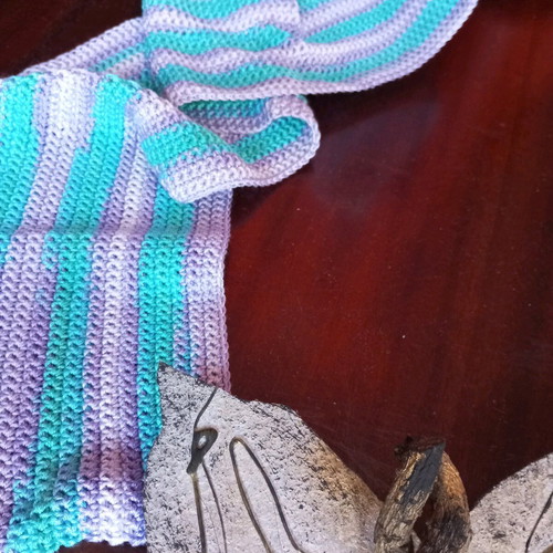 Handmade knitted scarf purple and turquoise new with dense knit