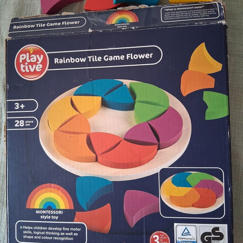 Wooden puzzle for ages 3+ used with cards and box