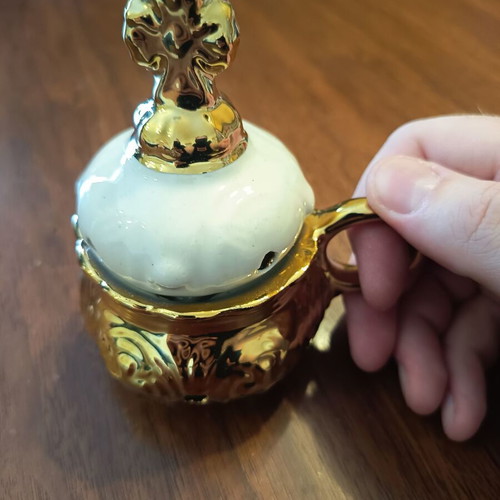 Ceramic incense burner small with lid and handle new