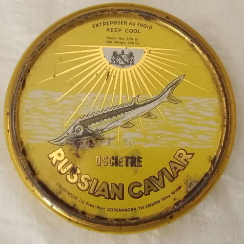 Empty collectible Osietra caviar tin used