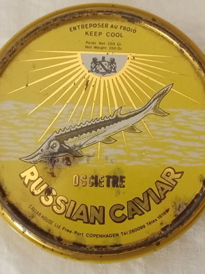 Empty collectible Osietra caviar tin used