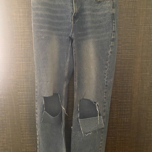 Jeans with rips like new, size L, gray and blue