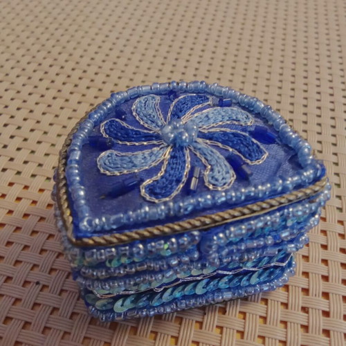 Handmade small box with beads and sequins, like new