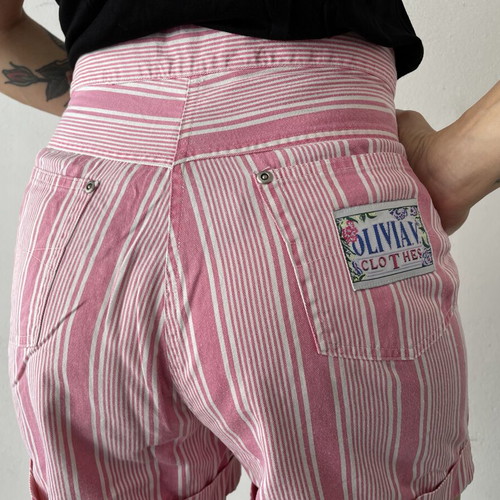 Vintage shorts 80s high waist pink striped like new, size L