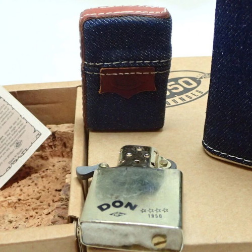 Don Ramos 1950 Founded Lighter and Hip Flask with Denim Wrap and Case new
