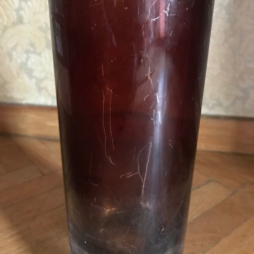 Glass vase brown used, retro table decoration
