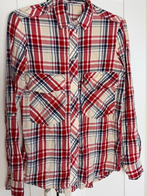 Zara women's checked cotton shirt used, red beige medium