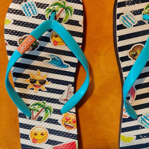 Emoji sandals size 36/37 with blue straps